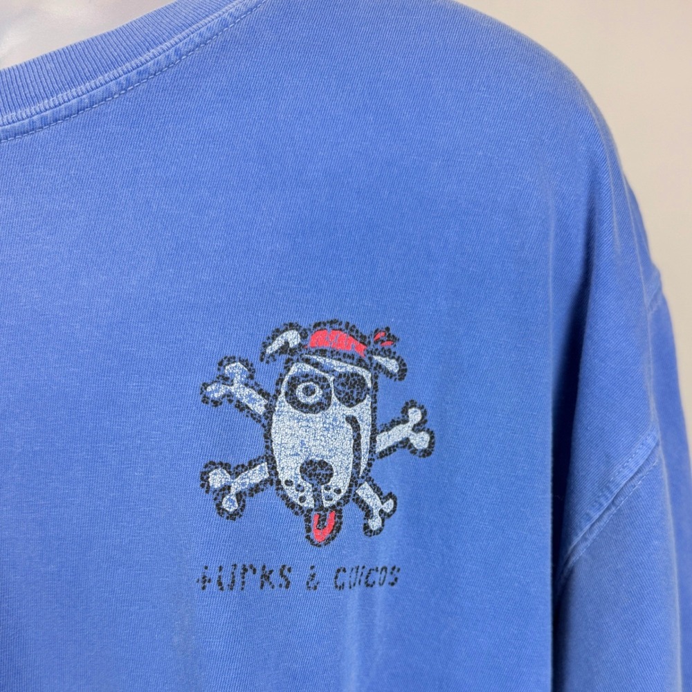 Comfort Colors Turks & Caicos Pirate Dog Graphic T Shirt XXL Garment Dyed Blue - Picture 5 of 9